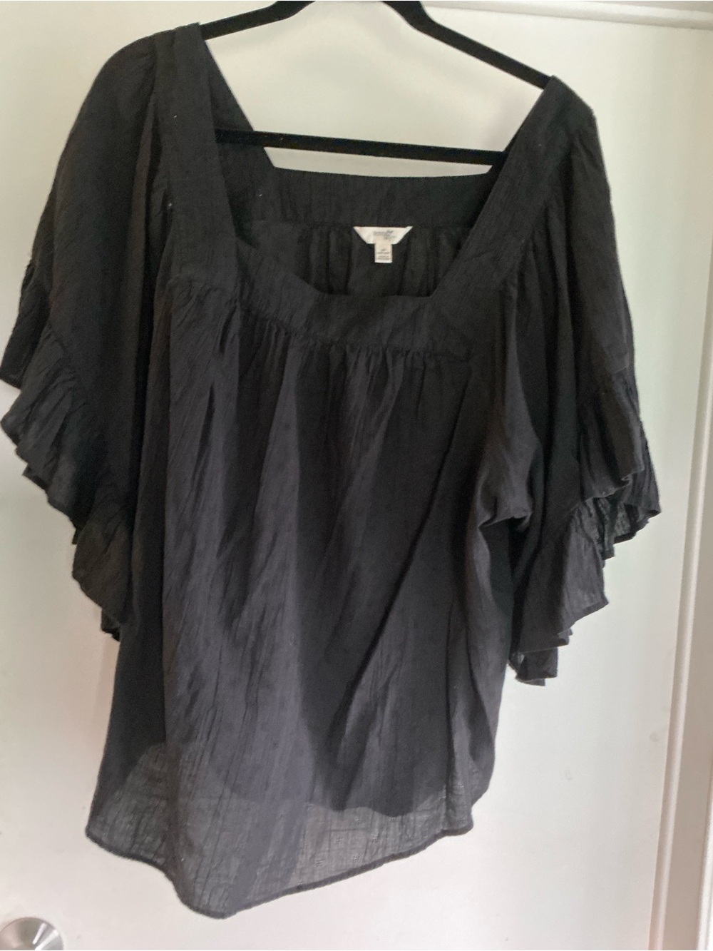Women’s Sz 2X (20-22W) Lightweight Black Flutter Sleeve Top 100% Cotton